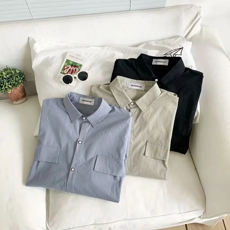 Men's Long Sleeve Harajuku Style Shirt Blue White — feature 101
