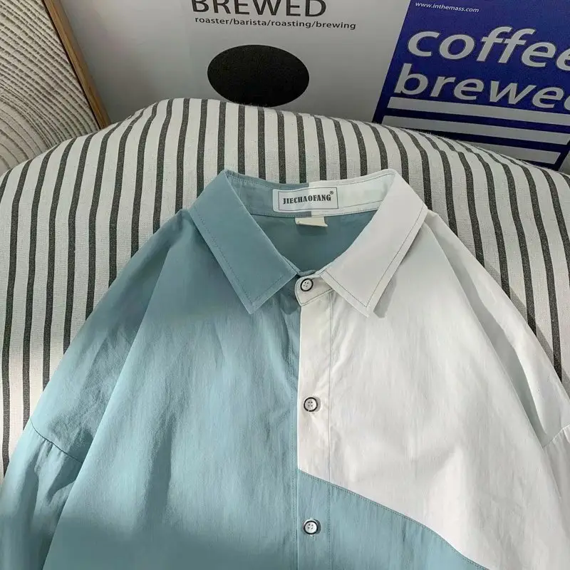 Men's Long Sleeve Harajuku Style Shirt Blue White — feature 53