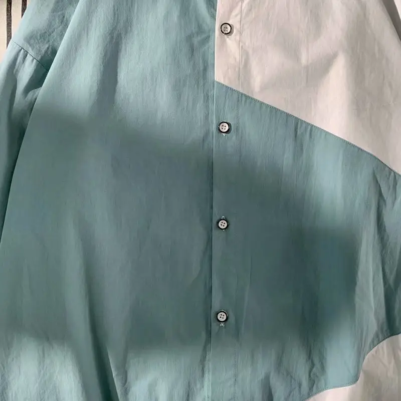 Men's Long Sleeve Harajuku Style Shirt Blue White — feature 55