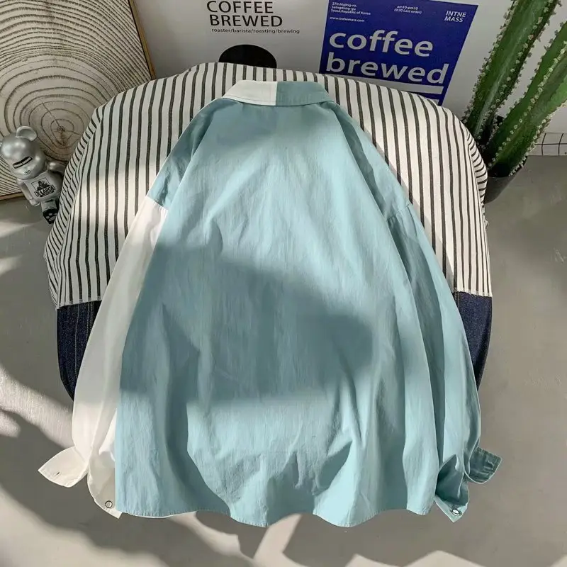 Men's Long Sleeve Harajuku Style Shirt Blue White — feature 57