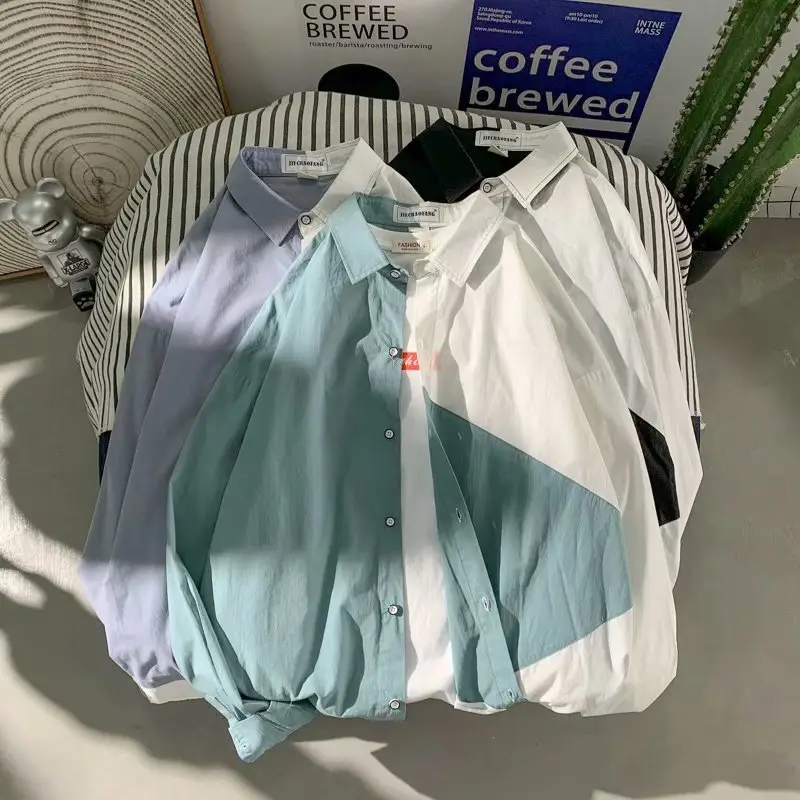 Men's Long Sleeve Harajuku Style Shirt Blue White — feature 60