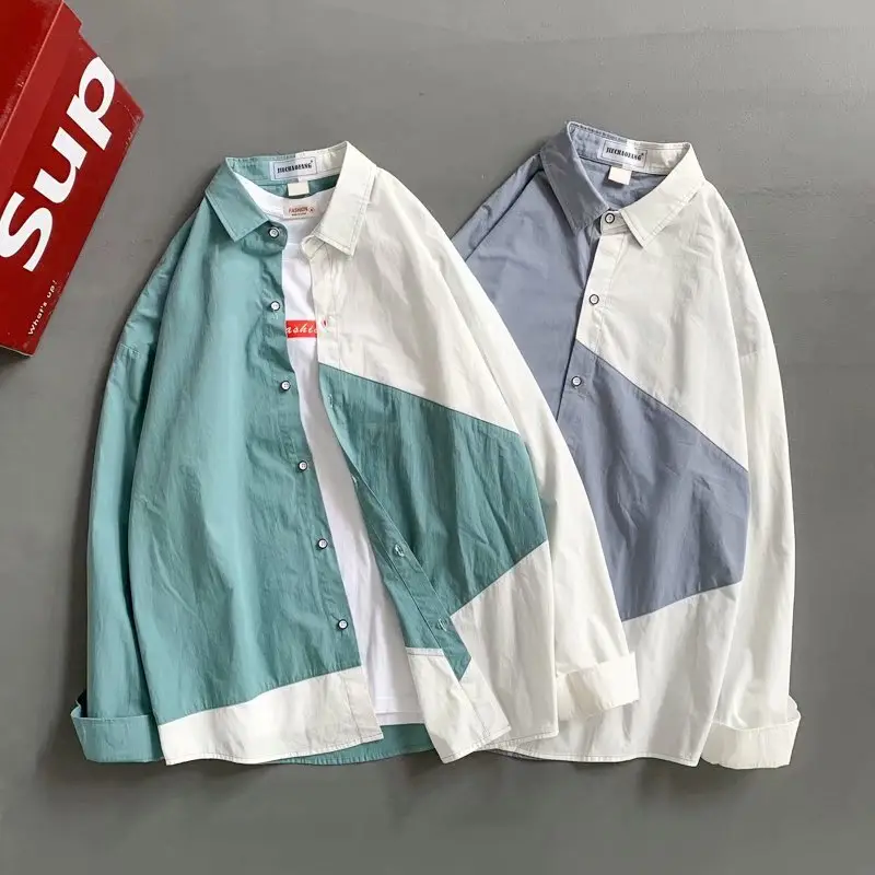 Men's Long Sleeve Harajuku Style Shirt Blue White — feature 67