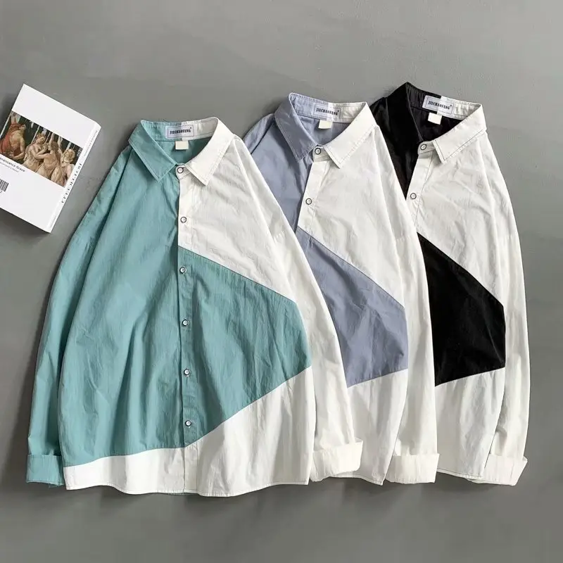 Men's Long Sleeve Harajuku Style Shirt Blue White — feature 68