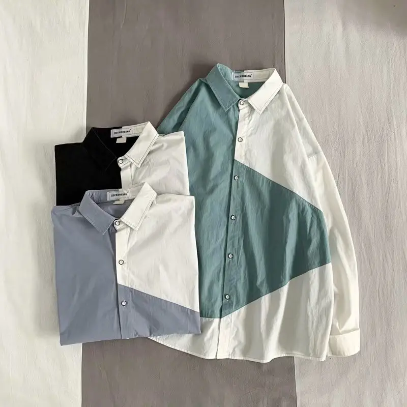 Men's Long Sleeve Harajuku Style Shirt Blue White — feature 69
