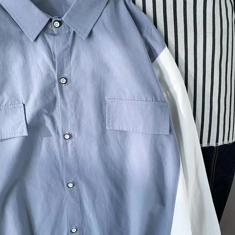 Men's Long Sleeve Harajuku Style Shirt Blue White — feature 81