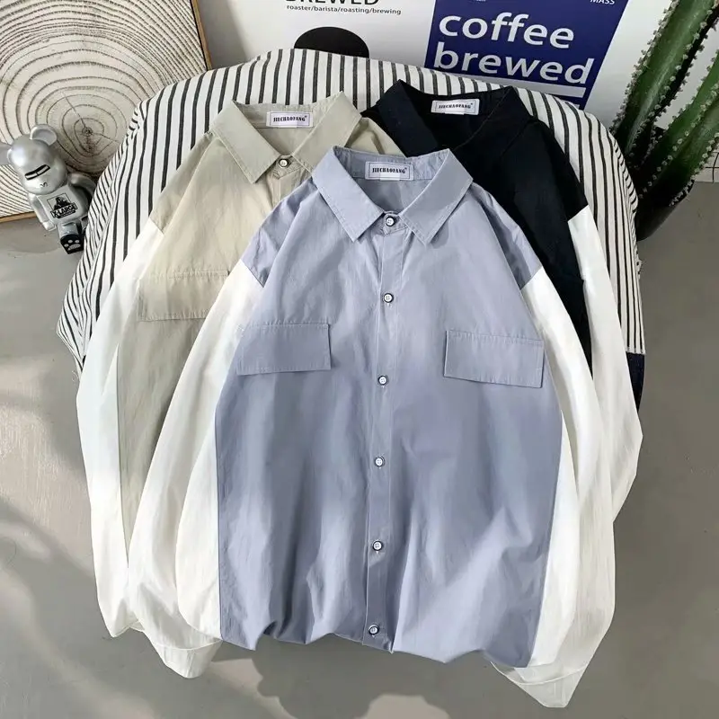 Men's Long Sleeve Harajuku Style Shirt Blue White — feature 86