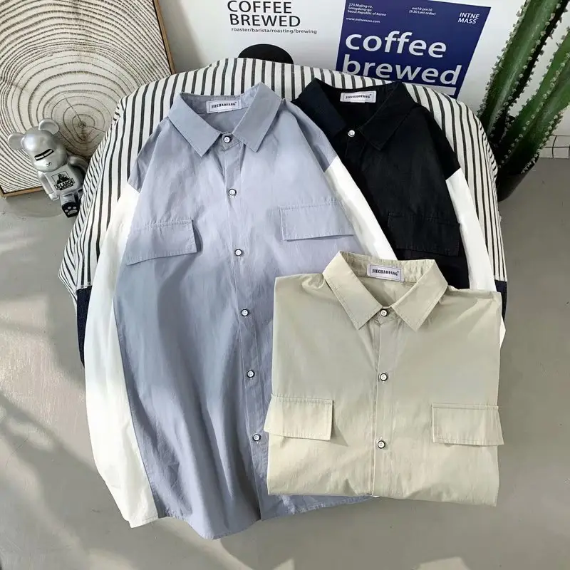 Men's Long Sleeve Harajuku Style Shirt Blue White — feature 88