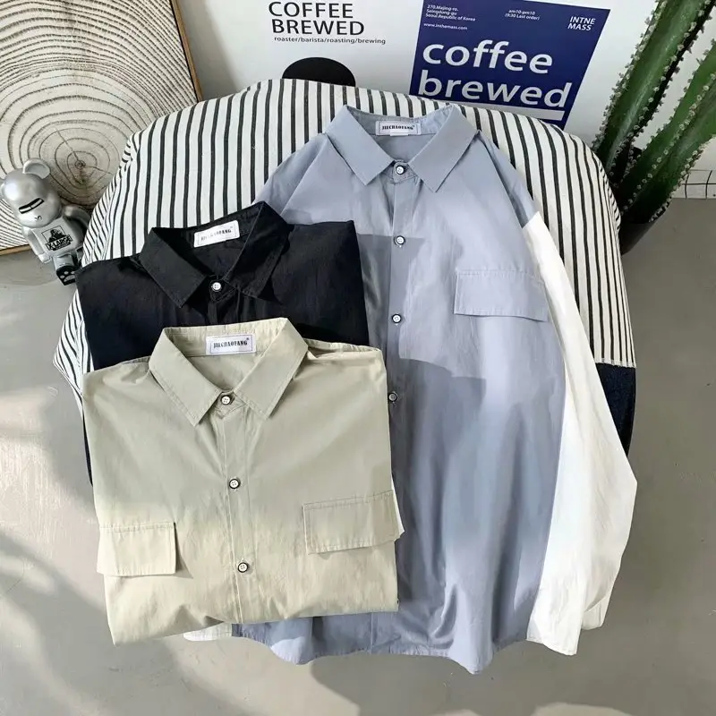 Men's Long Sleeve Harajuku Style Shirt Blue White — feature 89