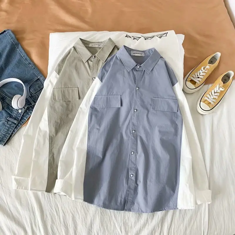 Men's Long Sleeve Harajuku Style Shirt Blue White — feature 91