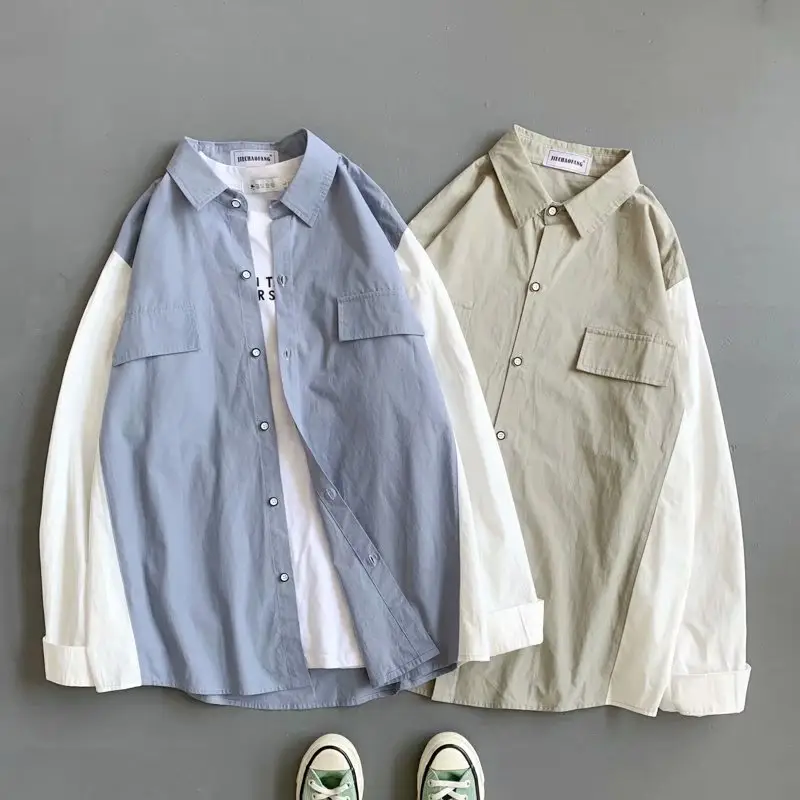 Men's Long Sleeve Harajuku Style Shirt Blue White — feature 93