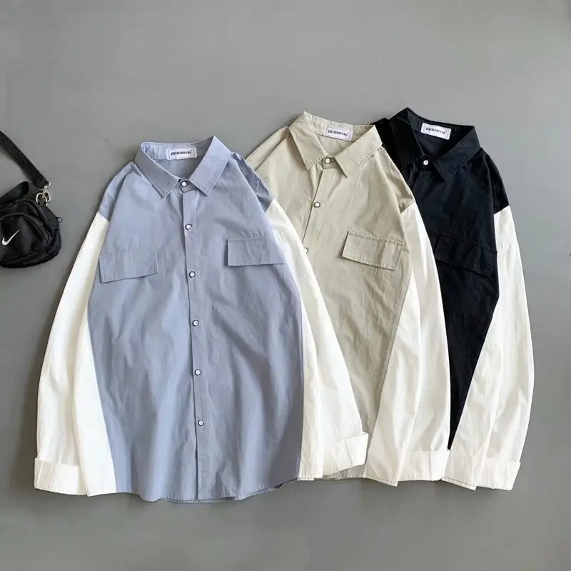 Men's Long Sleeve Harajuku Style Shirt Blue White — feature 94