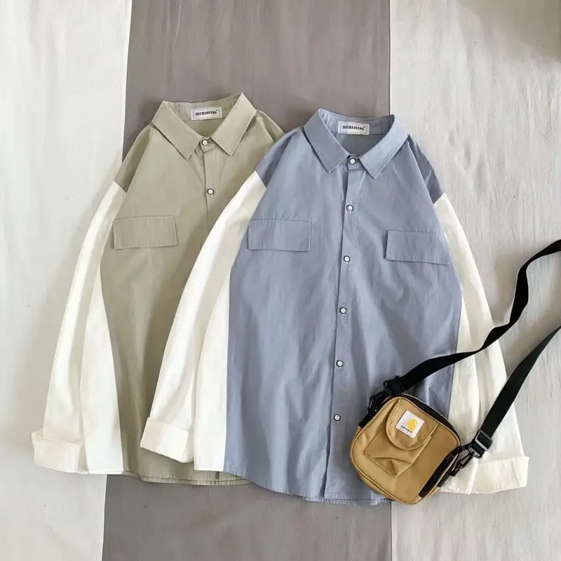 Men's Long Sleeve Harajuku Style Shirt Blue White — feature 95