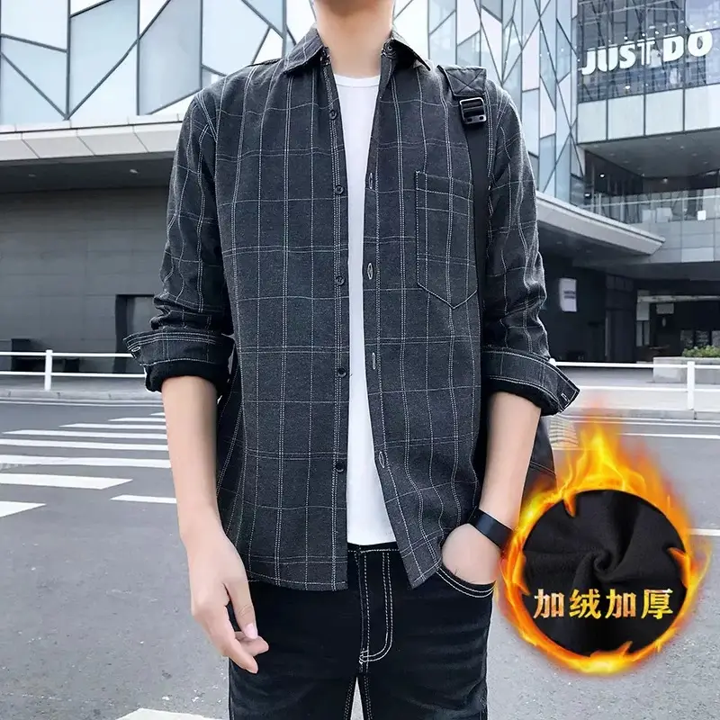 Men's 2020 Plaid Velvet Padded Winter Shirt - Image 4