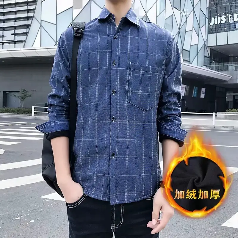 Men's 2020 Plaid Velvet Padded Winter Shirt - Image 5