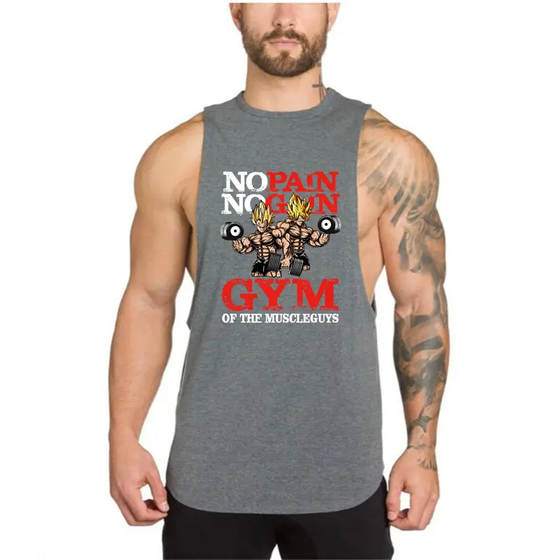 Gym Muscle Vest Cotton Pain No Gain Grey - Image 3