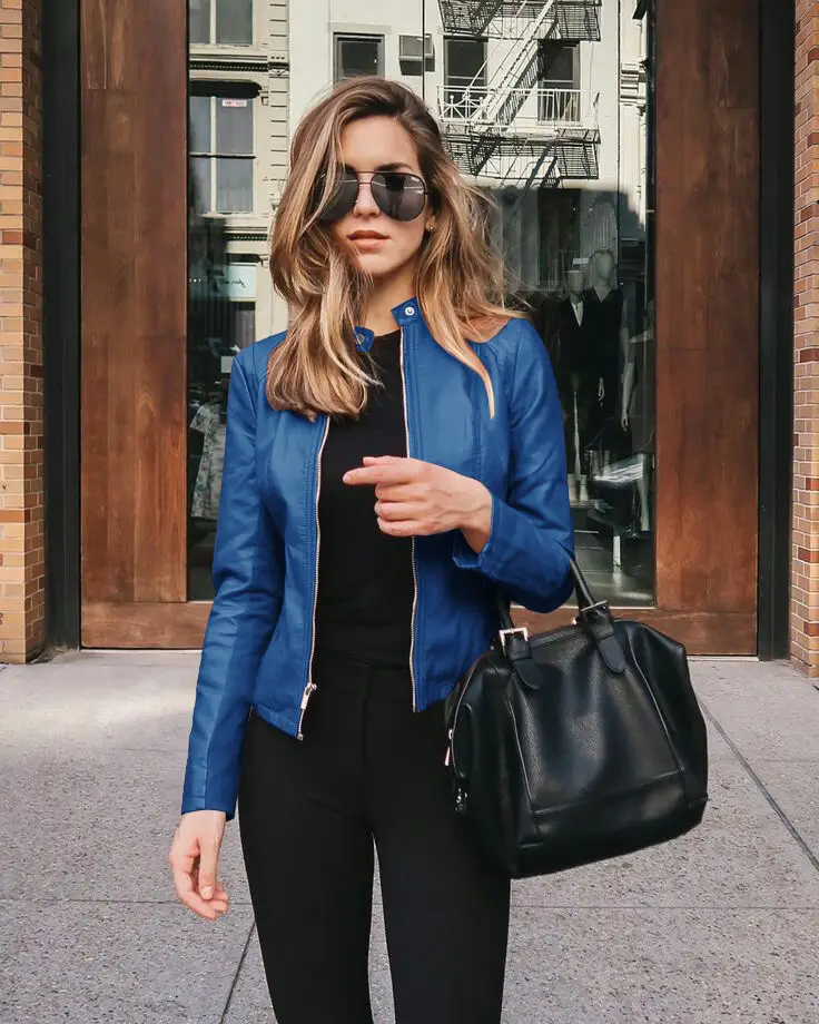 Women's Leather PU Jacket Suit Brown Black Winter Fashion - Image 15