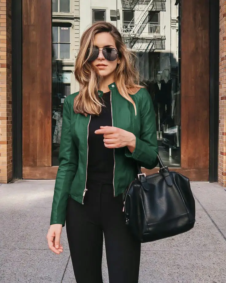 Women's Leather PU Jacket Suit Brown Black Winter Fashion - Image 17
