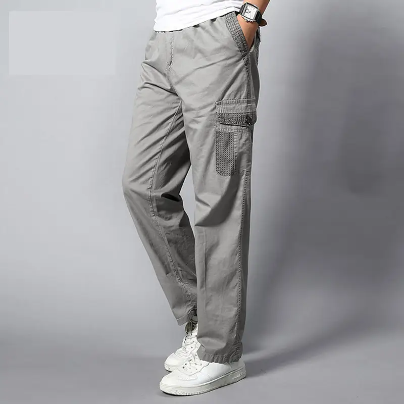 Men Grey Multi-Pocket Casual Trousers Large - Image 6