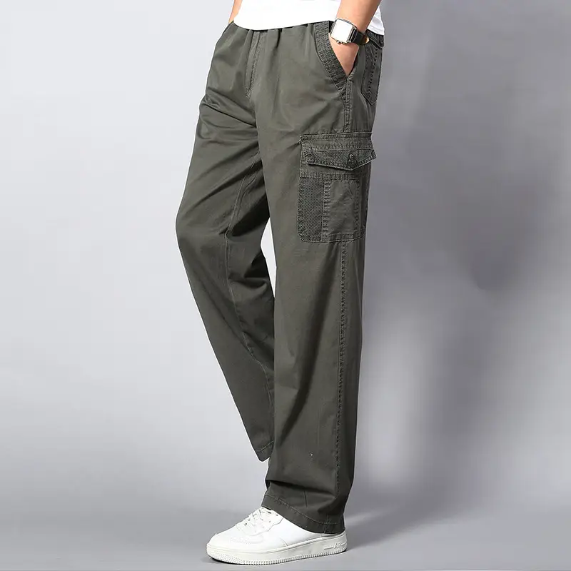 Men Grey Multi-Pocket Casual Trousers Large - Image 7