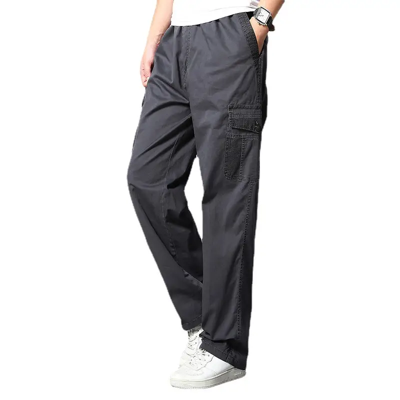 Men Grey Multi-Pocket Casual Trousers Large - Image 8
