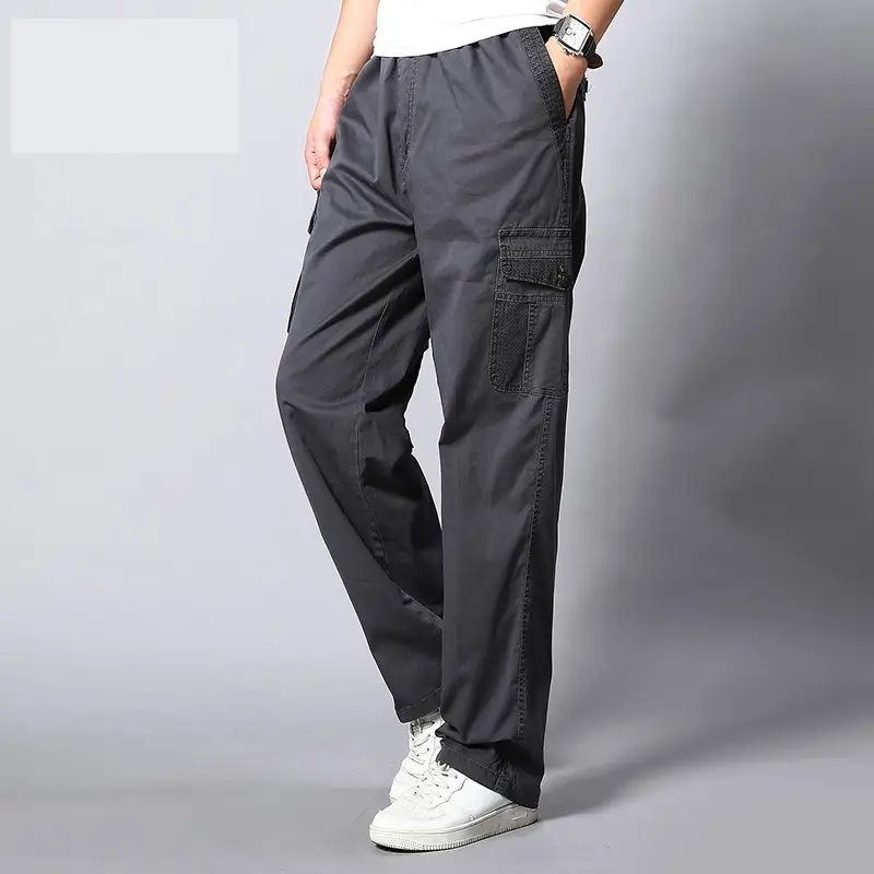 Men Grey Multi-Pocket Casual Trousers Large - Image 3