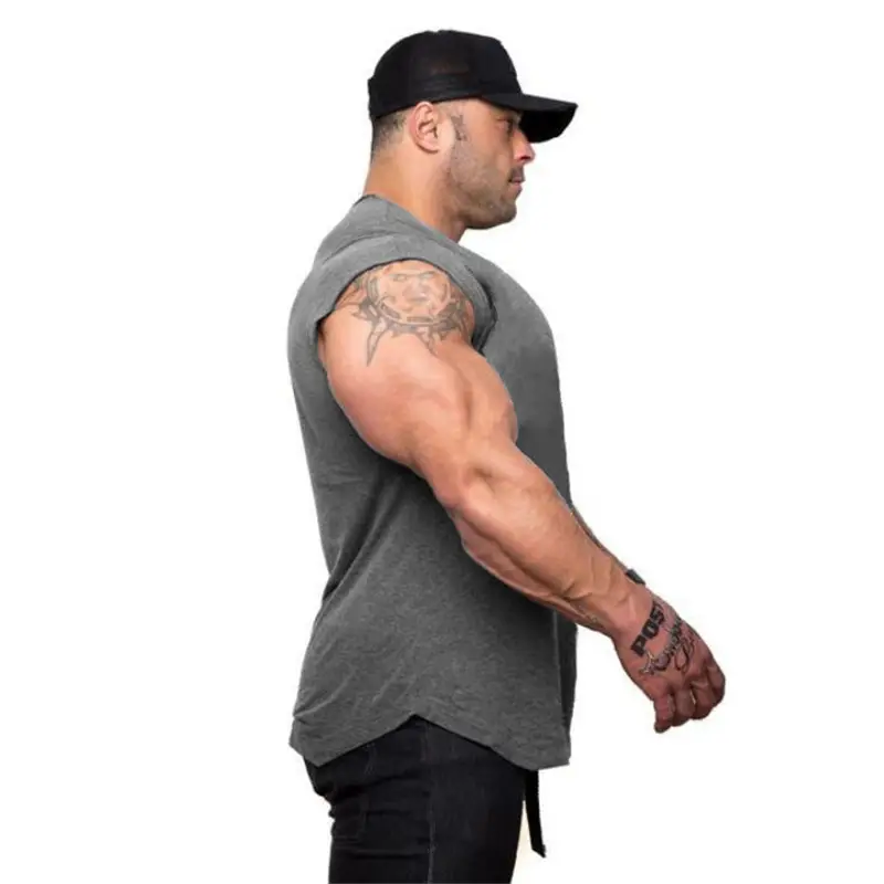 Men's Grey Sleeveless Muscle Vests Back View - Image 8