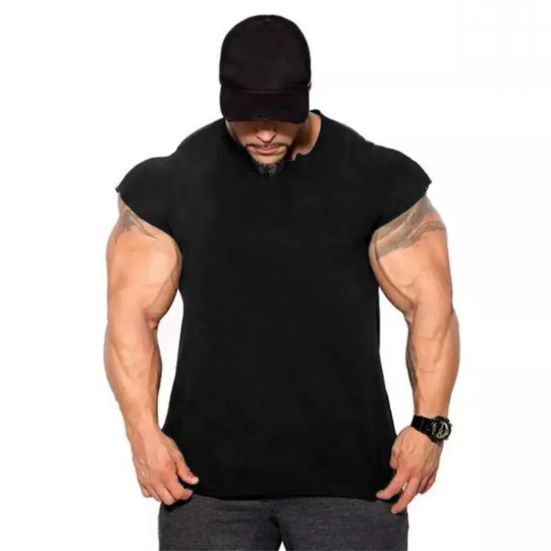 Men's Grey Sleeveless Muscle Vests Back View - Image 4