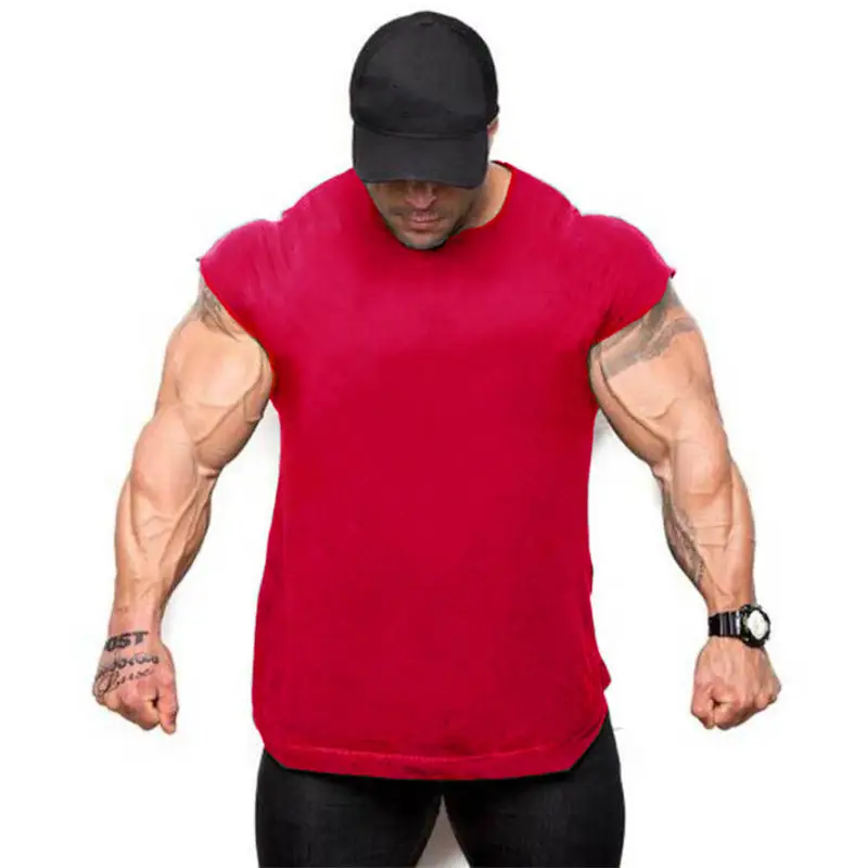 Men's Grey Sleeveless Muscle Vests Back View - Image 2