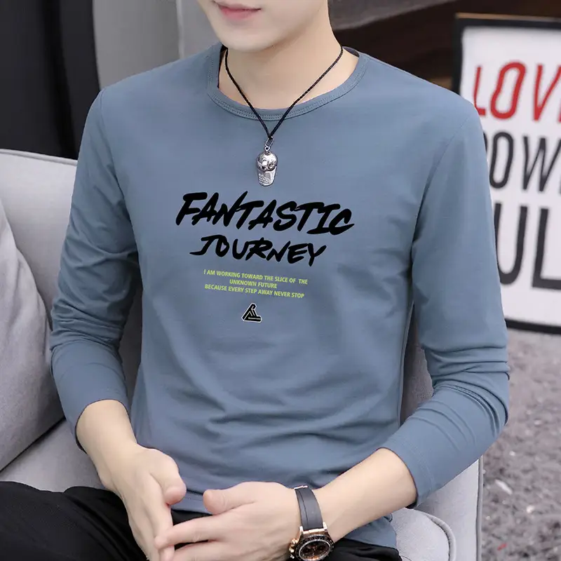 Men Grey Printed Long Sleeve T-Shirt Casual Autumn Wear