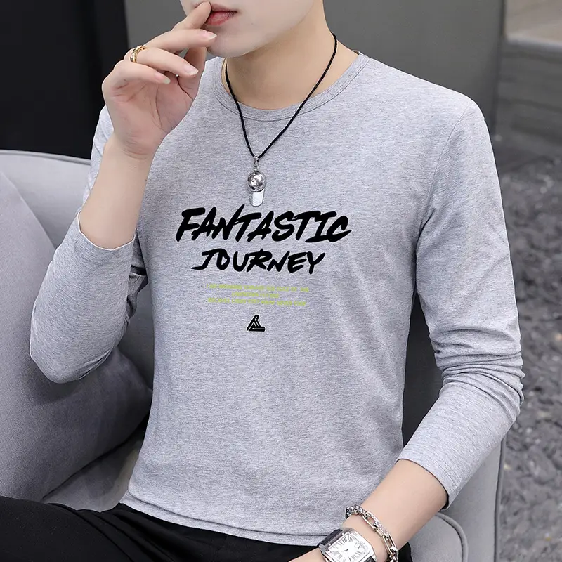 Men Grey Printed Long Sleeve T-Shirt Casual Autumn Wear