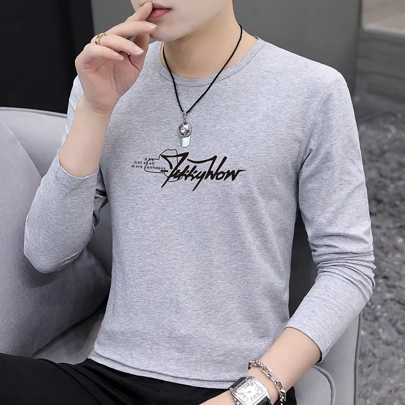 Men Grey Printed Long Sleeve T-Shirt Casual Autumn Wear