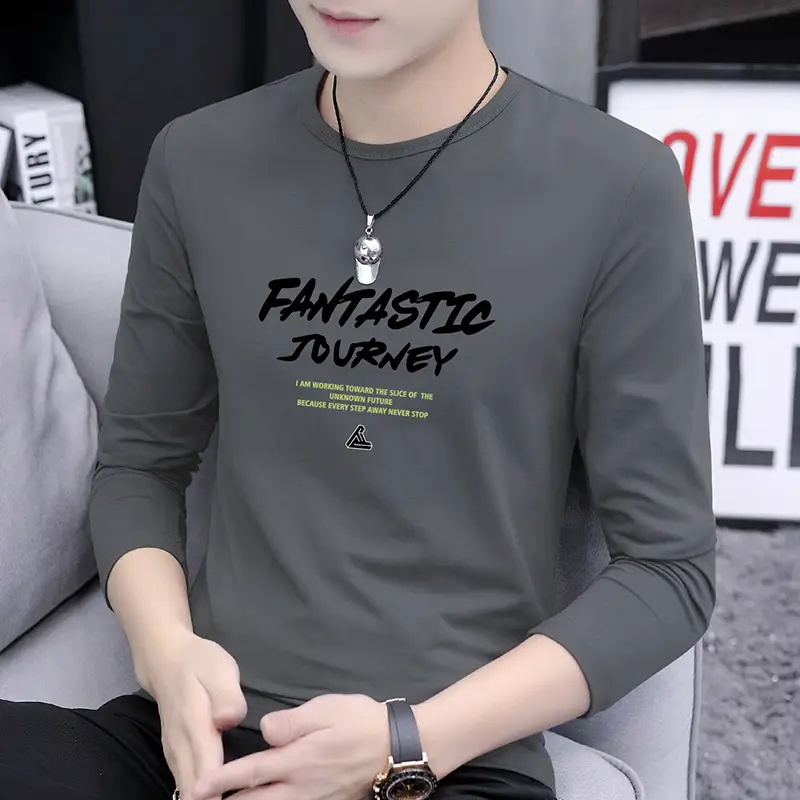 Men Grey Printed Long Sleeve T-Shirt Casual Autumn Wear