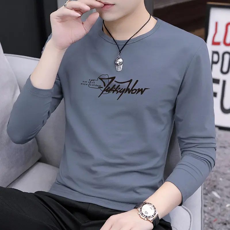 Men Grey Printed Long Sleeve T-Shirt Casual Autumn Wear