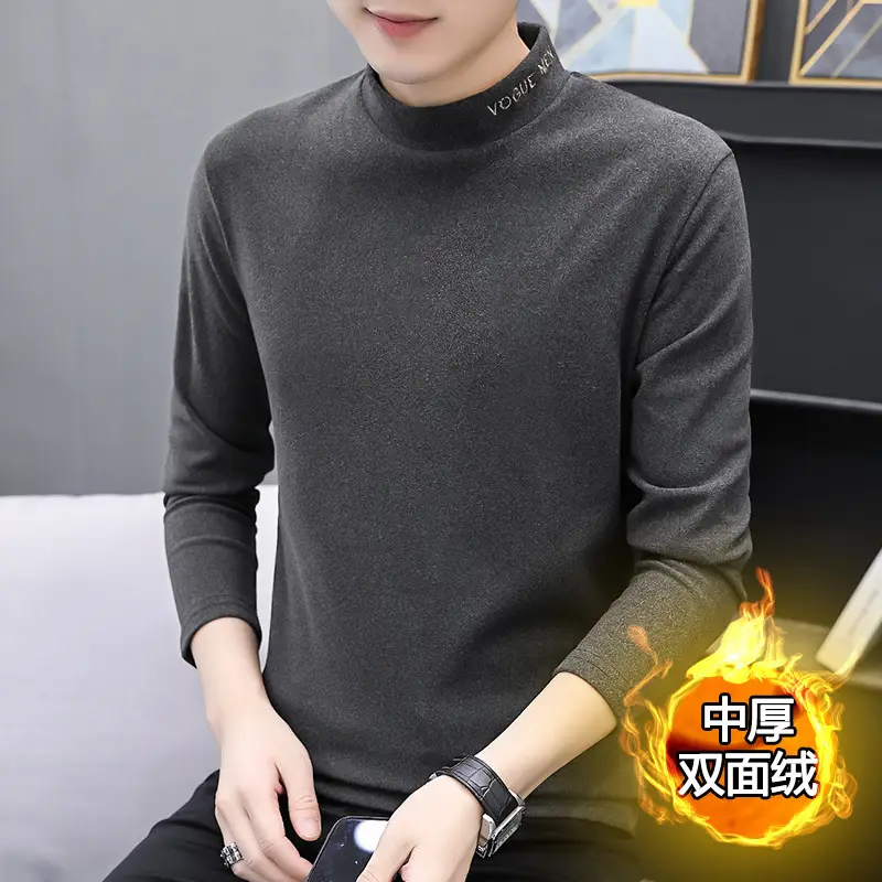 Men's Red Fleece Long Sleeve T-Shirt Slim Fit - Image 3