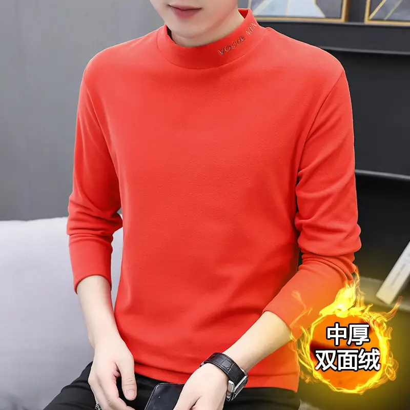 Men's Red Fleece Long Sleeve T-Shirt Slim Fit - Image 4