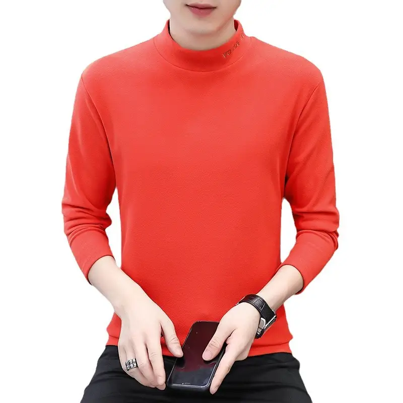 Men's Red Fleece Long Sleeve T-Shirt Slim Fit - Image 5