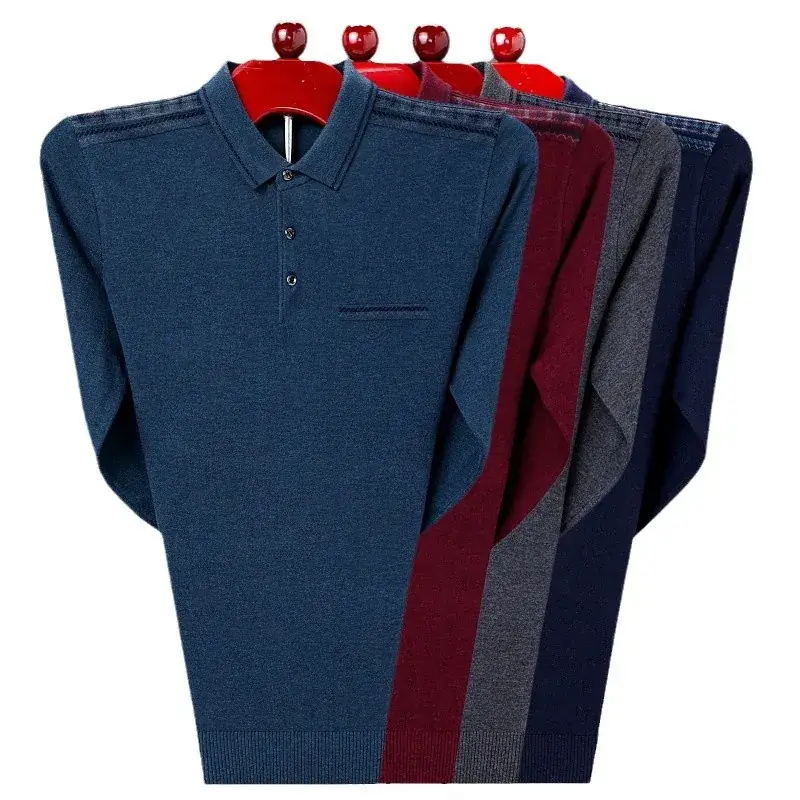 Men's Blue Knitted Long Sleeve Polo Shirt with Belt - Image 5