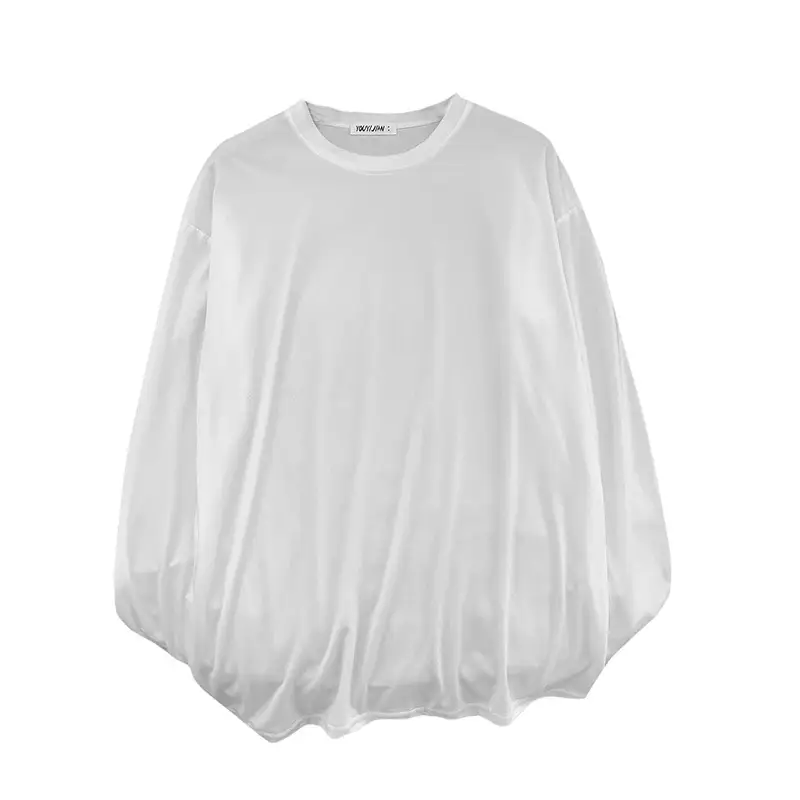 Men's Long Sleeve T-Shirt White Black Loose Korean Style - Image 7