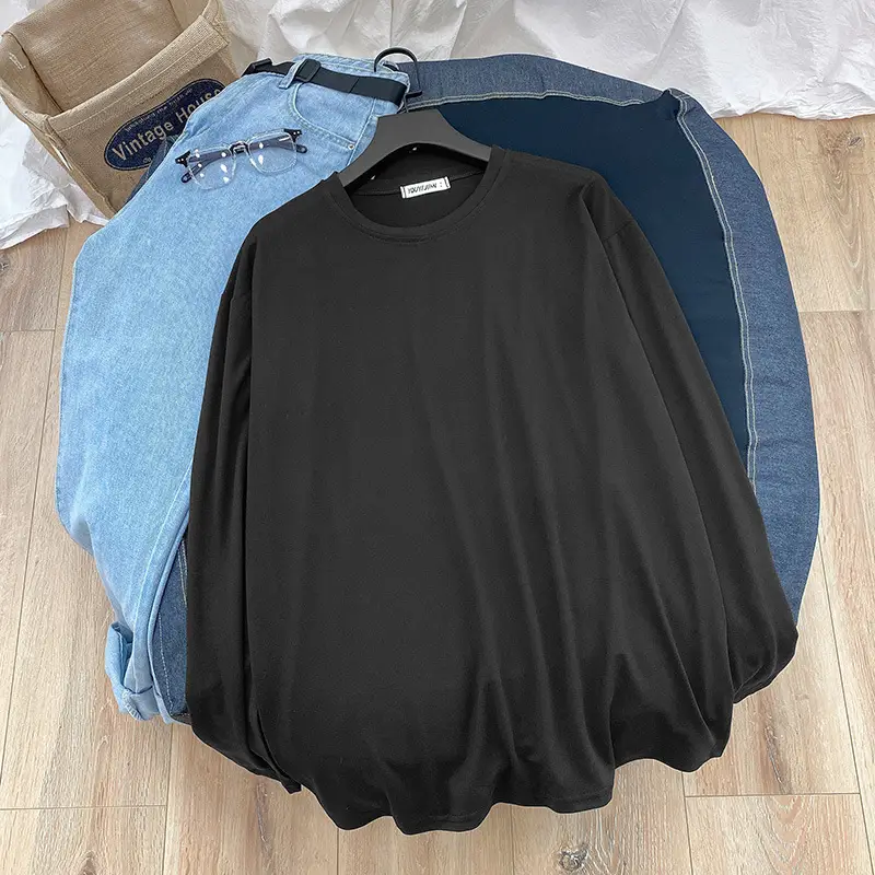 Men's Long Sleeve T-Shirt White Black Loose Korean Style - Image 2