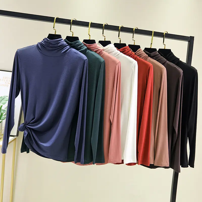 Women's Modal High Collar Top with Loose Fit Long Sleeve - Image 9