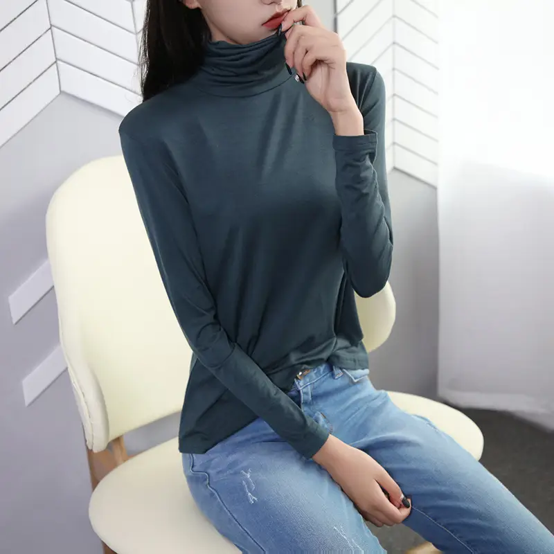 Women's Modal High Collar Top with Loose Fit Long Sleeve - Image 10