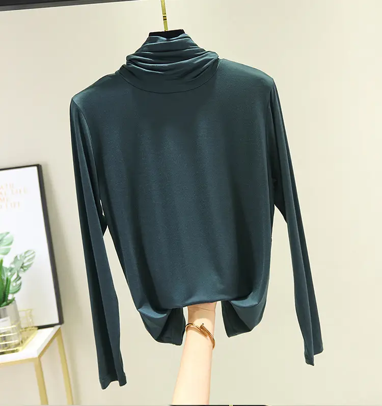 Women's Modal High Collar Top with Loose Fit Long Sleeve - Image 3