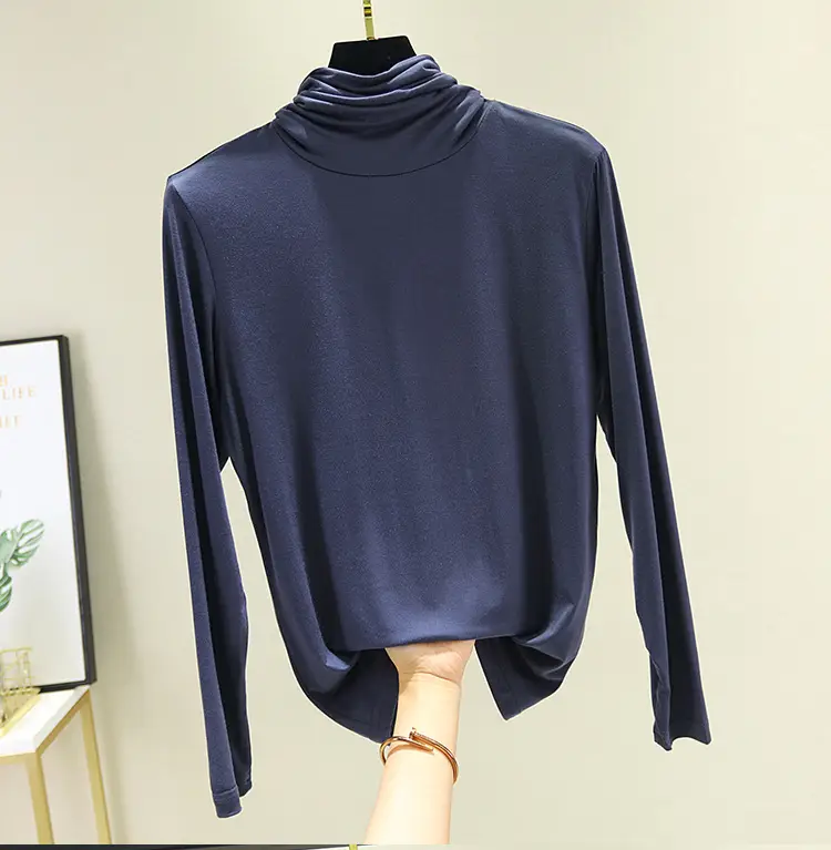 Women's Modal High Collar Top with Loose Fit Long Sleeve - Image 4