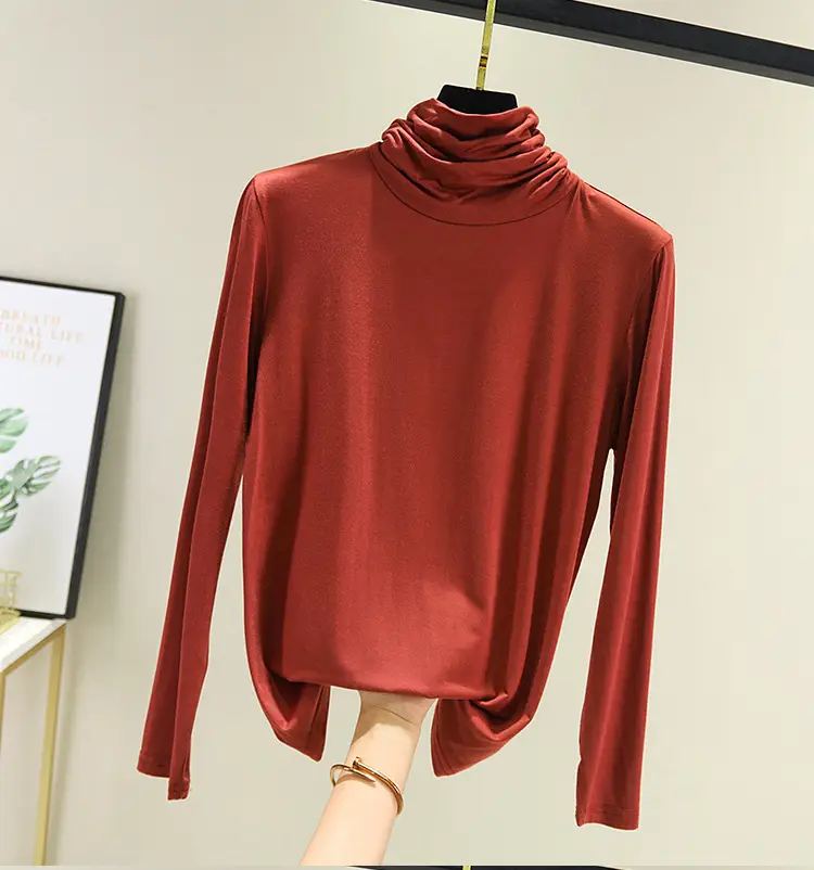 Women's Modal High Collar Top with Loose Fit Long Sleeve - Image 6