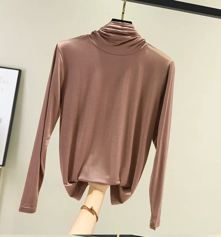 Women's Modal High Collar Top with Loose Fit Long Sleeve - Image 7