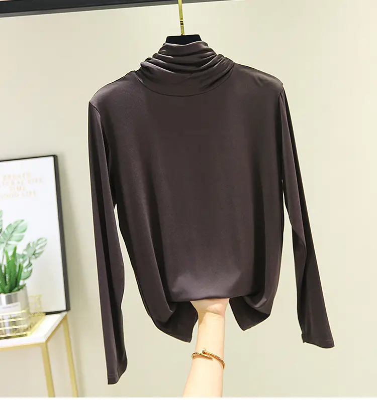 Women's Modal High Collar Top with Loose Fit Long Sleeve - Image 8