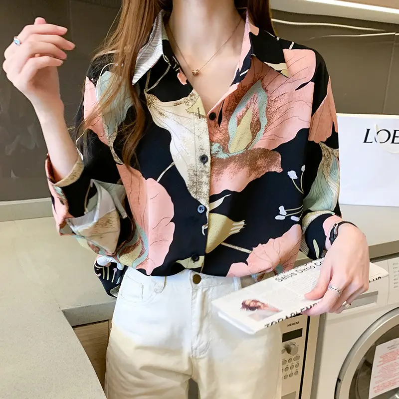 2020 New Autumn Long-sleeved Women's Top Printed Chiffon Shirt - Image 4