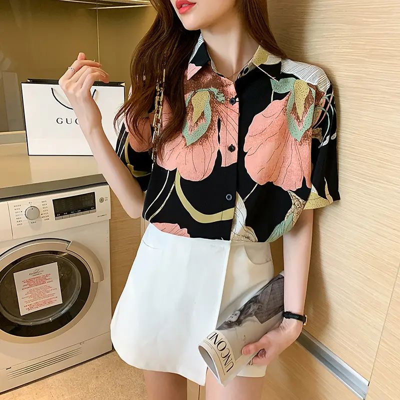 2020 New Autumn Long-sleeved Women's Top Printed Chiffon Shirt - Image 6