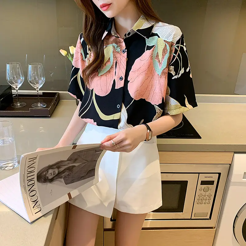 2020 New Autumn Long-sleeved Women's Top Printed Chiffon Shirt - Image 7
