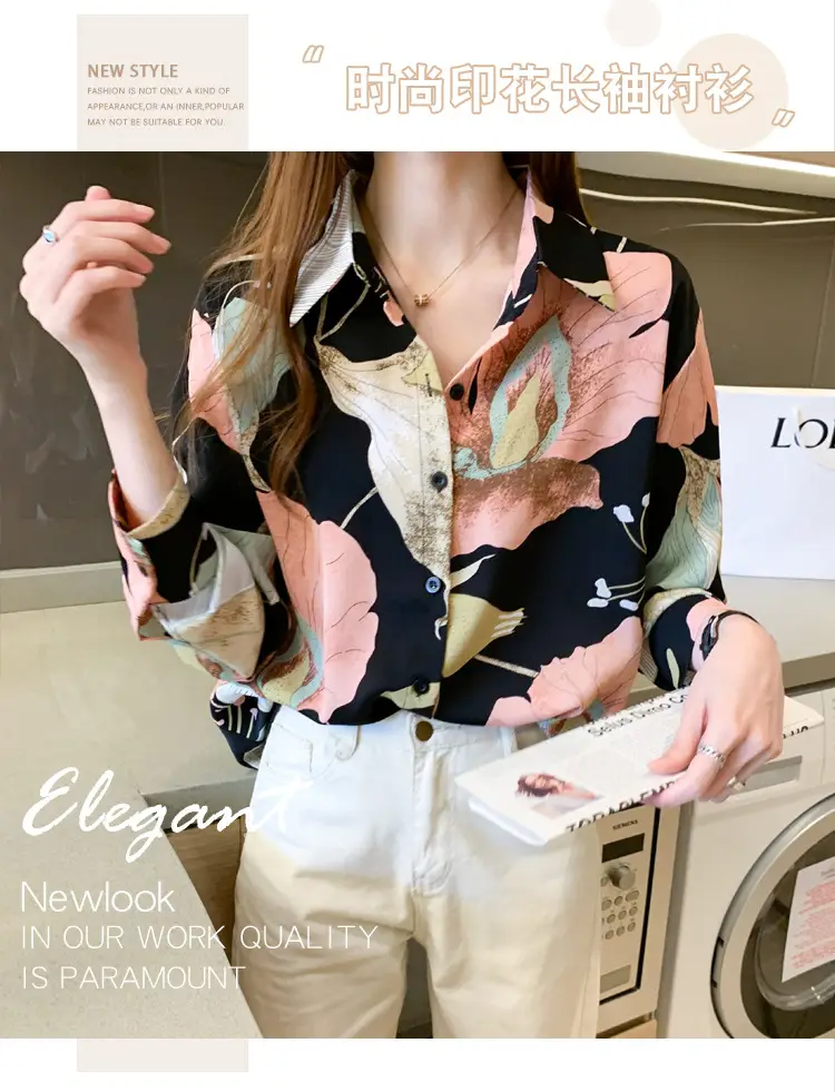 2020 New Autumn Long-sleeved Women's Top Printed Chiffon Shirt — feature 1